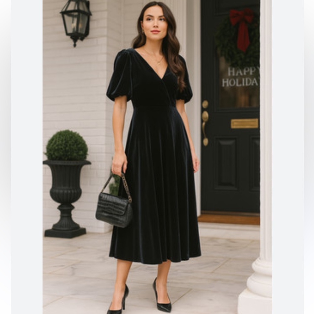 NWT,Draper James,Love Circle, Luxury Black Velvet, Midi Dress,Stunning,Size 0 - Picture 5 of 10